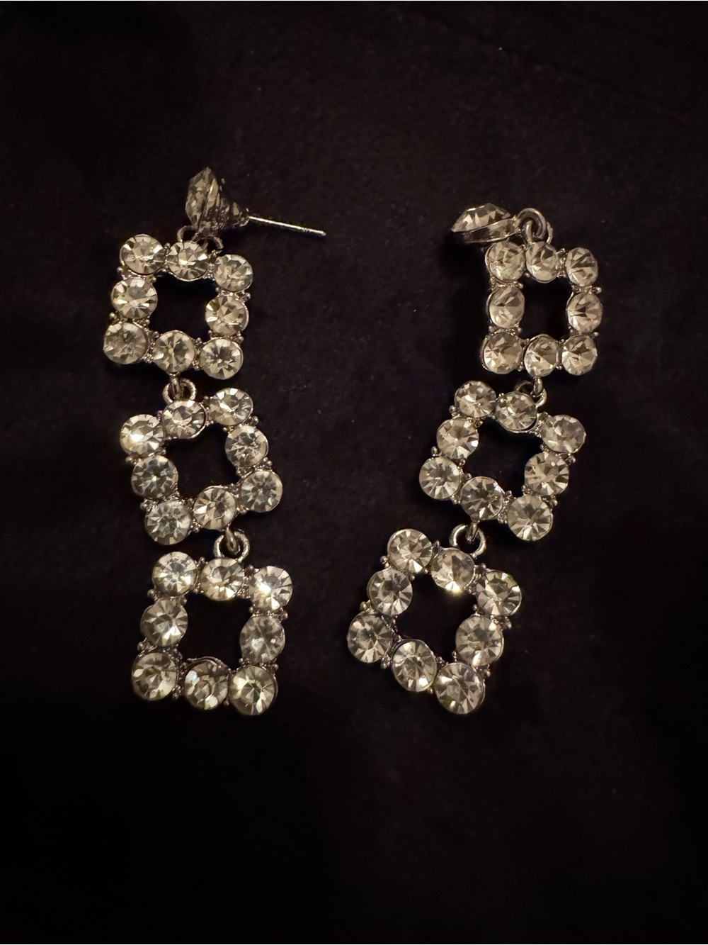 Crystal Drop Dangle Earrings - Clear Rhinestone Squares